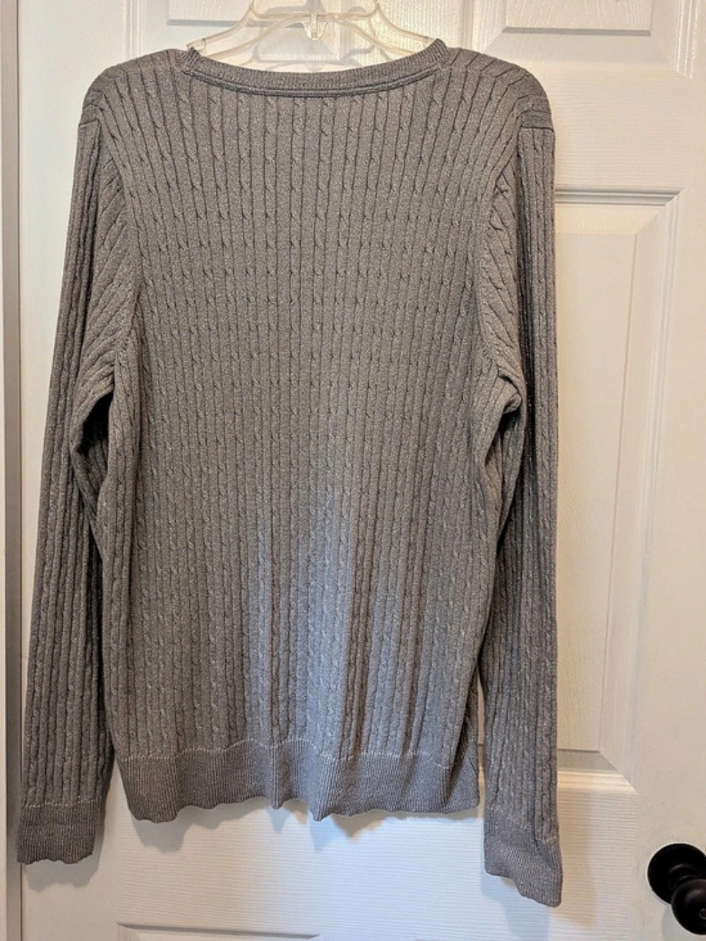 Kim Rogers Long Sleeve Cable Knit Crew Neck Shimmer Sweater Ribbed Crew Neck